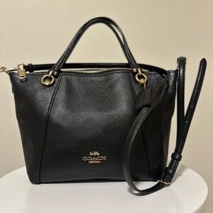 COACH Soft pebble Black Leather Medium Satchel w/crossbody strap